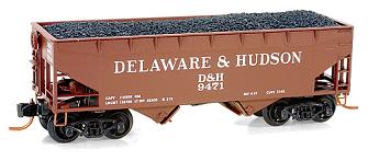 N Micro-Trains 33' Twin Bay Open Hopper, Deleware & Hudson w/Load